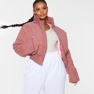PrettyLittleThing Plus Peach Skin Puffer Cropped Jacket